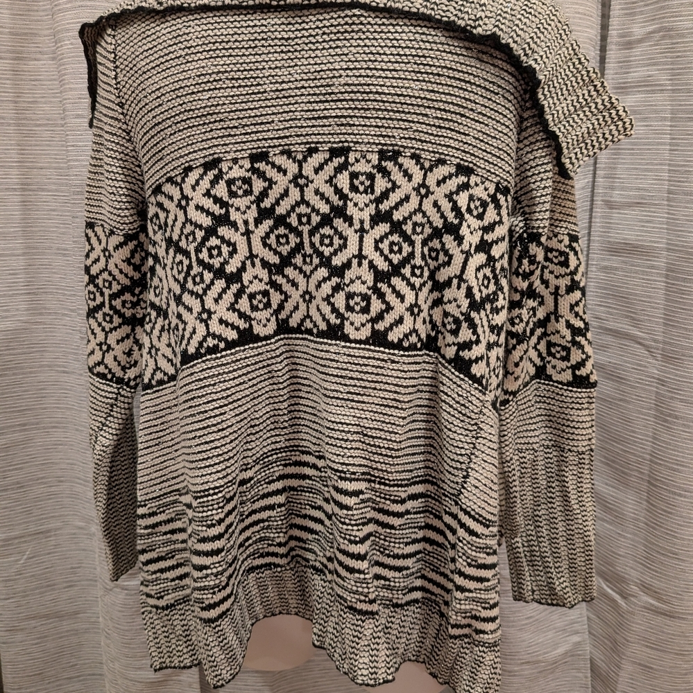 Baciano Black and White Patterned Open Front Cardigan - XL